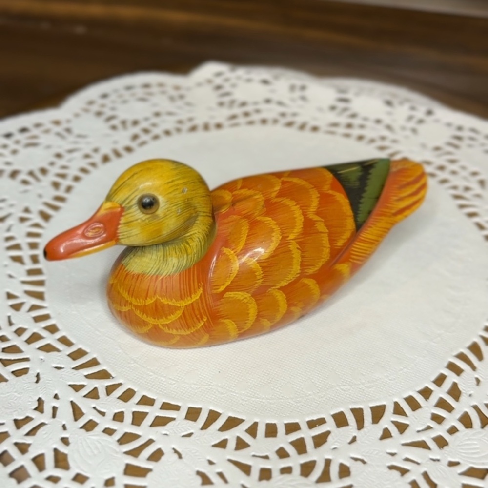 Handcrafted Orange Duck Figurine
